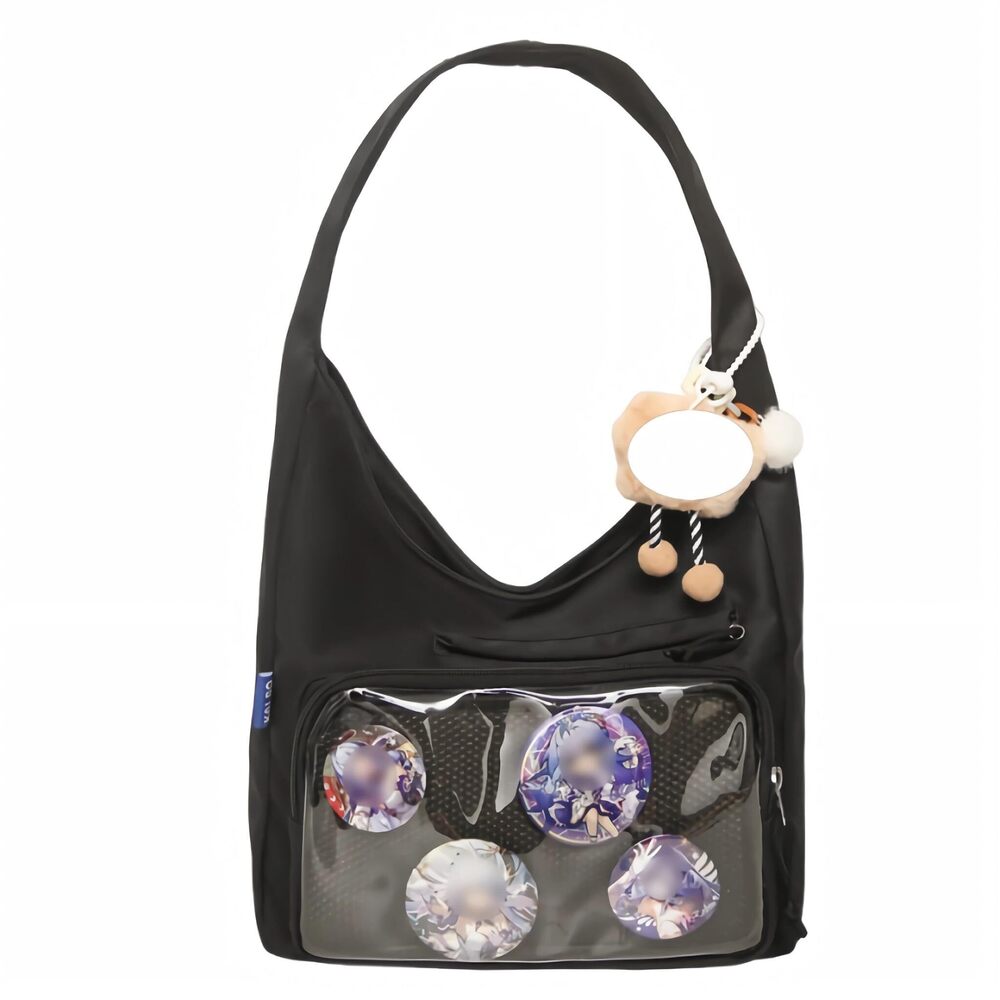 2220 ita black shoulder tote bag , kawaii nylon large purse with clear